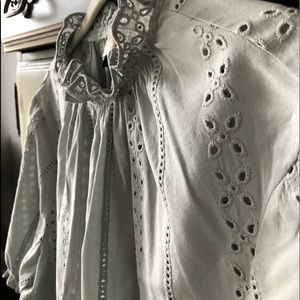 Grey Top with Eyelet and Ruffle Design